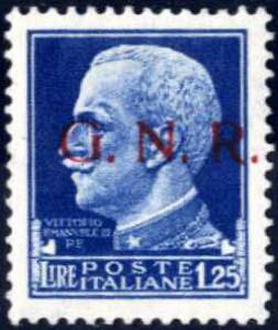 1943, 1,25 L. azzurro con filigrana lettere, ... 