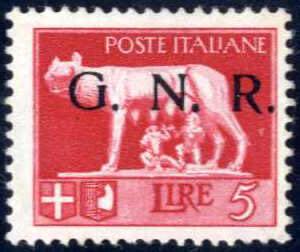 1943, 5 L. rosso con la soprastampa G.N.R. ... 