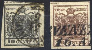 1850, 10 c. e 30 c. con spazio tipografico ... 