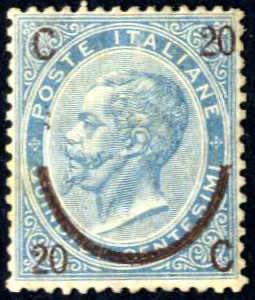 1865, 20 c. su 15 c. azzurro, I tipo, nuovo ... 