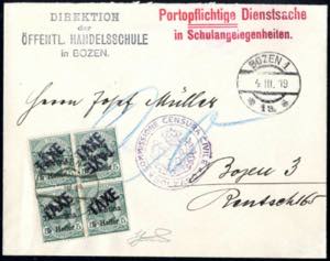 1918-19, Bolzano 3, lettera del 4.3.1919 da ... 