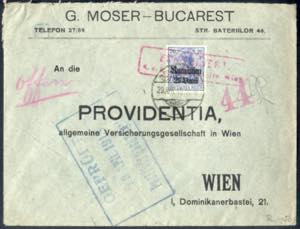 1918, Brief von Bukarest am 29.4. nach Wien ... 