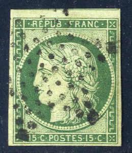 1849, 15 c. dunkelgrün, voll- bis ... 
