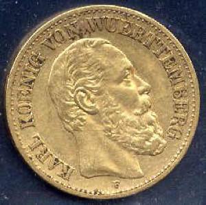 10 Mark Karl 1873F, Gold, 3,98 Gr., vz, J.289