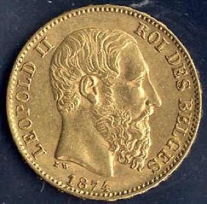 20 Franc Leoplold II. 1874, Gold, Fein 5,8 ... 
