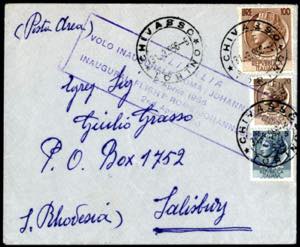 1956, lettera del primo volo ... 