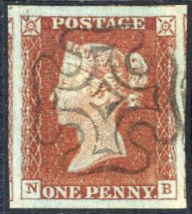 1841, 1 d. red-brown on blued paper, ... 