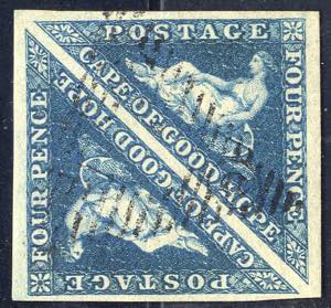 1855, 4 d. deep blue on white paper, pair ... 