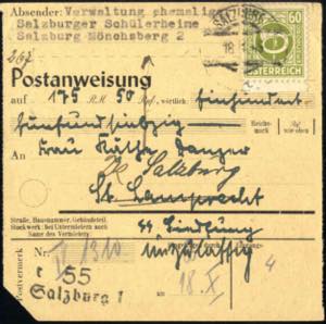 1945, Postanweisung von Salzburg am 18.10. ... 