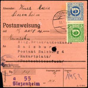 1945, Postanweisung von Siezenheim am 11.8. ... 