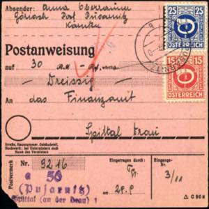 1945, Postanweisung von Pusarnitz am 29.9. ... 