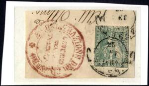 1858, frammento affrancato con 2 cr. azzurro ... 