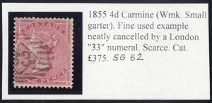 1855, 4 d carmine (watermark small garter), ... 