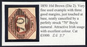 1850, 10 d brown (Die 2), a very fine used ... 