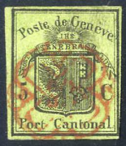 1846, Genf, 5 cts, schwarz/gelbgrün ... 