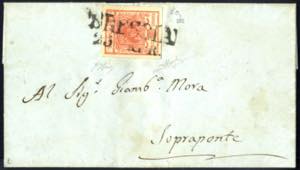 1850, 15 Cent. rosso vermiglio chiaro su ... 