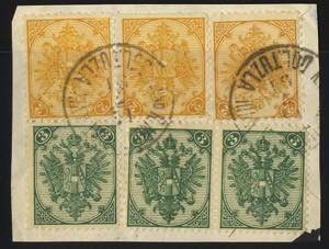 1884/90, Steindruck, 2 Kr. orange (2) und 2 ... 