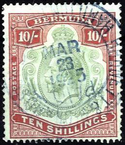 1918, 10 Sh. rot / grün auf grün, ... 