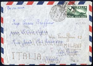 1947, aerogramma del 19.5.1947 da Milano per ... 