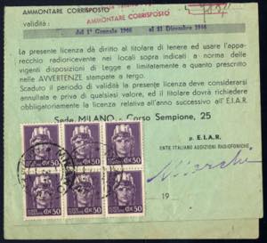 1946, E.I.A.R., licenza speciale da Milano ... 