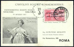1917, Volo Torino - Roma, cartolina del ... 