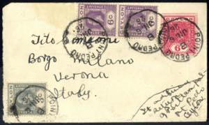 1926, envelope 6 c. with 3 c. and pair 6 c. ... 
