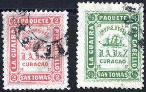 1869, Medio Real in grün und Dos Real in ... 