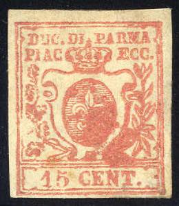 1857/59, 15 Cent. vermiglio con inconsueta ... 
