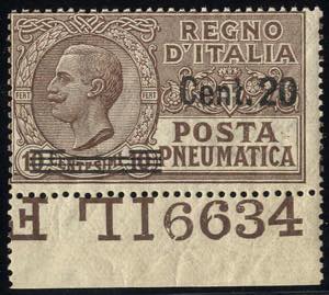 1924/25, 20 su 10 Cent. bruno con numero di ... 