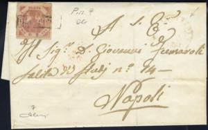 1858, 2 Grana rosa brunastro su lettera da ... 