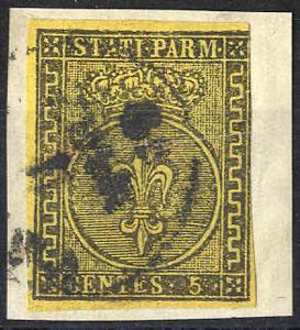 1852, 5 Cent. giallo arancio, usato su ... 
