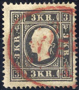 1858, Rotstempel, 3 Kr. schwarz, Type Ic ... 