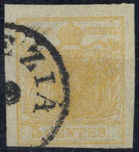 1850, 5 Cent. giallo arancio, usato, cert. ... 