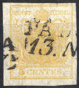 1850, 5 Cent. giallo arancio chiaro, usato, ... 