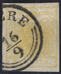 1850, 5 Cent. giallo ocra, usato, ... 