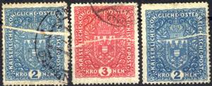 1917, 2 und 3 Kronen jeweils mit großer ... 
