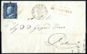 1859, lettera da Lentini (ovale rosso, Punti ... 