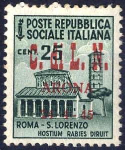 1945, Soprastampa carminio, 25 Cent. verde ... 