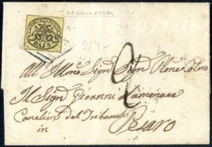 1852, 3 Baj. giallo cromo su lettera da ... 