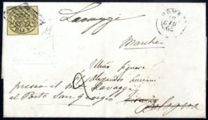 1852, 3 Baj. giallo cromo su lettera da Roma ... 