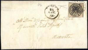 1852, 4 Baj. bruno grigio chiaro su lettera ... 