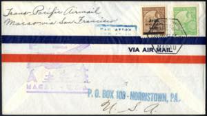 1937, Erstflug Macau - USA, frankierter ... 