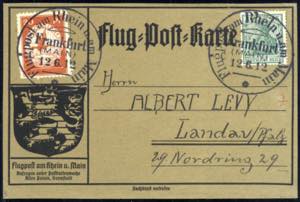 1912, Flugpost am Rhein und am Main, Karte ... 