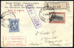 1929, Erstflug Athen - London, frankierter ... 