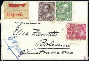 1908 ca., Expressbrief von Serravalle nach ... 