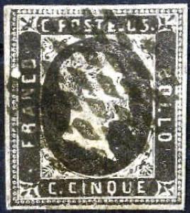 1851, 5 cent. nero ben marginato su tutti i ... 
