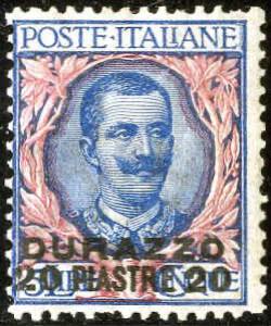 1909-11, 20 pi. su 5 L. azzurro e rosa, ... 