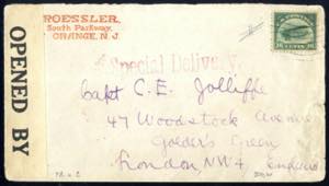 1918, Flugpostbrief von Orange nach England ... 
