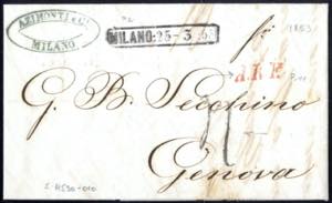1853, Lettera in porto assegnato da Milano ... 