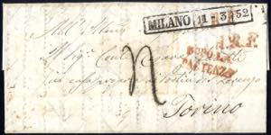 1852, Lettera in porto assegnato da Milano ... 